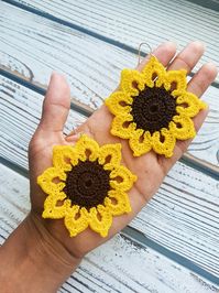 Sunflower Earrings, Large Statement Earrings, Macrame Earrings, Boho Hippie, Handmade, Big Sunflower Earrings Biulu Artisan Boutique - Etsy