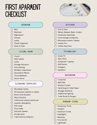 Planning to move out to your first apartment? Download this free Apartment Checklist printable to track your Essentials. From furniture, kitchen tools, daily use, and other supplies. Don't be stressed out to move to your first apartment with this lifesaver checklist! Everything you need to buy for the First Apartment. Checklist for moving out to your First Apartment.