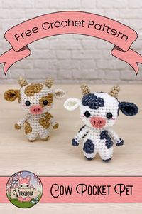 FREE crochet pattern available NOW! |🐮 Cow Pocket Pet 🐮| Part 2 of 3 in the Farm Pocket Pets collection! Birdsong ringing out from the rafters of a barn, pastures painting the landscape with vibrant and verdant vegetation, and calves content on bellies full of grass—while you wait for the cattle to feed and the crops to grow, how better to pass the time than with this free cow amigurumi pattern!