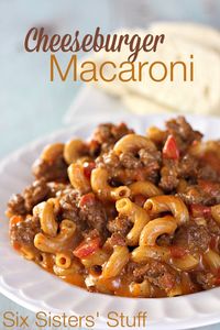 Cheeseburger Macaroni Ingredients: 1 lb lean ground beef 1 (1 oz) packet taco seasoning (or homemade taco seasoning) 1 (10 oz) can Rotel tomatoes and green chilies (or petite diced tomatoes) 2 cups beef broth (or water) 1 cup elbow macaroni, uncooked