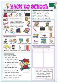 Back to School - English ESL Worksheets for distance learning and physical classrooms