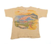 50's HANES サーフ柄 ポケ付 パイルTシャツ 表記(M) ベージュ