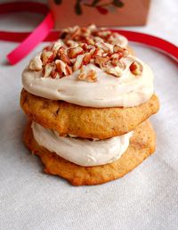 Pumpkin Cookies with Penuche Frosting are very soft and tender, the frosting and pecans make one luscious cookie.It practically melts in your mouth!