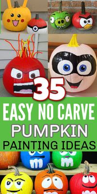 If you are looking for the best creative no carve pumpkin painting ideas for the kids and the entire family to try this Halloween, take a look at these painted pumpkins. Decorating pumpkins is a fun carving alternative for families with babies, toddlers and preschoolers. Make movie characters like The Incredibles, Angry Birds, Pokemon, Inside Out.