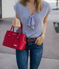 Striped Top & Red Handbag