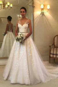 A Line Illusion Neck Lace Wedding Dress Rustic Bridal Dress – 27prom