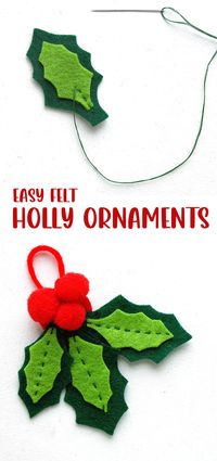 Felt Holly Ornament with a Free Template