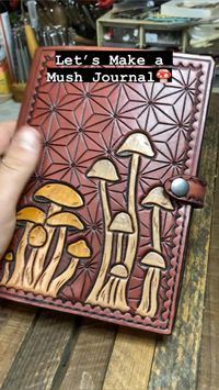 A custom commission for a grower! Loved carving this journal. Check out my instagram for more! @j_the_taylor #leather #journal #mushroom #art