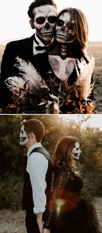 skull look bride and groom wedding photos