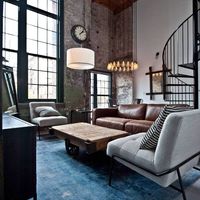 I love this industrial apartment living room idea, the ultimate industrial style family room.