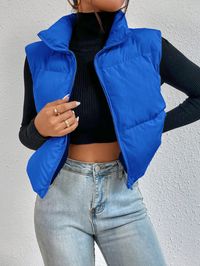 Royal Blue Casual Collar Sleeveless Fabric Plain vest Embellished Non-Stretch  Women Clothing