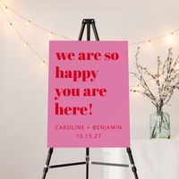 Bold Typography Pink Red Modern Wedding Welcome Sign