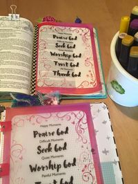 There are lots of ways to Bible Journal: In a Wide Margin Bible In a Coloring Bible In a Journal On a Computer (Digitally) In a Notebook In a Planner On Cards Whatever method you use you can make it p