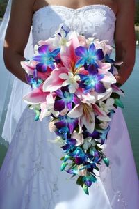 Pink Oriental Stargazer Lilies and Blue Orchids