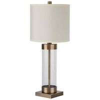 Stone & Beam Glass Column Living Room Table Desk Lamp With Light Bulb and Linen Shade - 10 x 10 x 23 Inches, Brushed Brass - - Amazon.com