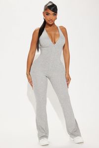 Available In Heather Grey And Black. Jumpsuit Sleeveless V Neck Front Zipper Open Back Flare Leg Stretch Inseam= 33" Self: 50% Polyester 45% Rayon 5% Spandex Imported | Best Believe Jumpsuit in Heather Grey size XL by Fashion Nova