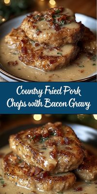 Crispy, golden country-fried pork chops smothered in a rich and creamy bacon gravy. This southern classic is comfort food at its best—perfect for a hearty dinner that will leave everyone asking for seconds.