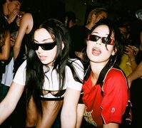 charli xcx & alexa demie at charli’s birthday party                    tags: charli xcx, alexa demie, clubbing, going out, brat summer, party girl aesthetic, film camera, sunglasses, 360, 365, football short, style, los angeles, celebrities, fashion