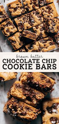 These chocolate chip cookie bars are made 10x better with brown butter!! It gives them a rich flavor alongside their soft and gooey texture. They're also so quick and easy to make! #chocolatechipcookies #cookiebars #brownbutter | butternutbakeryblog.com