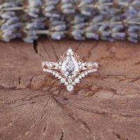 Pear Cut Moissanite Rose Gold Plated Art Deco Engagement Wedding Bride Ring Ser