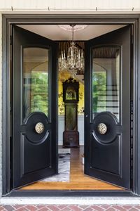 These Neoclassical French double doors embody a perfect blend of refined elegance and classical design. These double doors are a statement piece that exudes classical refinement and luxury, ideal for a grand entryway or as a focal point in a stately room, where they bring an air of timeless beauty and tradition to any space. Included with Your Masterpiece Door: Pre-Hung Door Unit Emtek Ball Bearing Hinges- Mortised with screw holes drilled for installation T-astragal attached to the inactive door Anodized Aluminum Adjustable Bronzed Threshold Bronzed Weather Stripping Bronze Door Sweeps Attached to the Doors