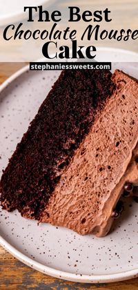 This decadent chocolate dessert is a layer of moist chocolate cake, chocolate mousse, and a chocolate whipped cream on top. It is a perfect dessert for chocolate fans!