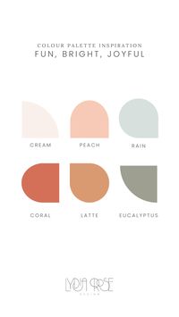 For a fresh, inviting look, consider a peach and eucalyptus color palette. Cream, light sage, and soft green provide a calm, clean foundation, while peach, coral, and dark peach add depth and warmth. Perfect for small business branding or weddings, this versatile palette lends itself to creating elegant logos, wedding invites, or decor that feels natural, refined, and effortlessly chic.