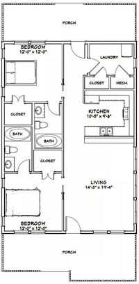 28x40 House -- 2 Bedroom 2 Bath -- PDF Floor Plan -- 1,120 sq ft -- Model 2 | eBay