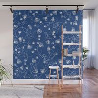 Flowers in knots pattern. floral, minimal, spring, blue, blue-white, indigo, navy. Wall Mural