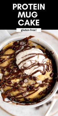 This high protein chocolate chip mug cake is easy to make, healthy and gluten free. This mug cake is perfect for a healthy dessert or vegan snack. With over 15 grams of protein per serving, this is the perfect healthy chocolate dessert.