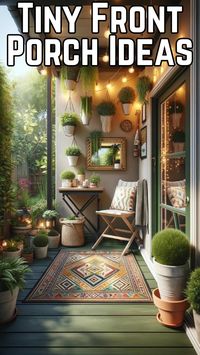 Transform your tiny front porch into a cozy, inviting oasis with foldable chairs, compact tables, and lush greenery. Add string lights for a warm ambiance, a vibrant outdoor rug for a splash of color, and a mirror to enhance space. Vertical planters make great use of limited space, creating a lush, welcoming entryway that sets the tone for your home. 🏡✨