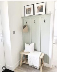 Small Entryway Storage Ideas With Hooks and Bench - Small entry decor ideas. Wainscotting walls. Small entryway organization and storage ideas.