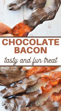 Stop everything that you're doing and make this delicious Chocolate Covered Bacon Recipe. It's a simple way to get a meal and a dessert in one! #baconrecipes #chocolaterecipes #easyappetizers #3boysandadog