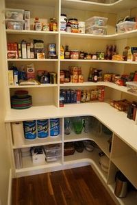 pantry idea - like the deeper shelves on the bottom that create a counter!