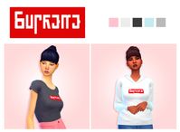 Basic Simlish Supreme Set by geeksim via tumblr  | Urban Hood - Clothes Hoodie + Shirt  | BCG | Sims 4 | TS4 | Maxis Match | MM | CC | Pin by sueladysims