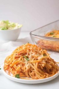 Chicken parmesan spaghetti bake