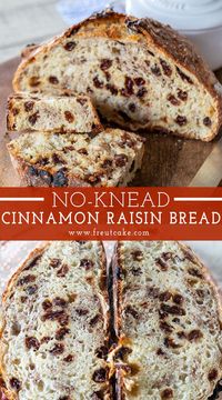 No Knead Cinnamon Raisin Bread make a delicious breakfast smeared with butter or cream cheese. #easy #homemade #bread #noknead #raisin