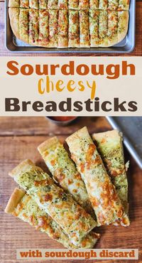 This quick Sourdough Cheesy Breadstick with Discard is an easy beginner sourdough discard recipe that you’ll love! It is a soft, garlicky, pizza-style breadstick topped with herbs, spices, and lots of cheese. No complicated shaping or proofing with this quick recipe. Just mix it up, let it rest, shape, top it with cheese and herbs, bake, and enjoy the cheesy goodness of this amazing sourdough breadstick.