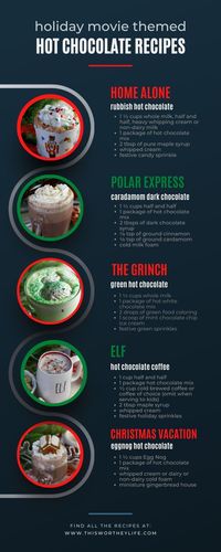 Celebrate the holiday season by watching your favorite holiday movies + shows on @DIRECTV STREAM. We’re sharing (5) hot chocolate recipes inspired by some of our favorite Christmas movies. Get the recipes on the blog for The Grinch Hot Chocolate, Elf Hot Chocolate Coffee, The Polar Express Hot Chocolate, Christmas Vacation Eggnog Hot Chocolate, and Home Alone Rubbish Hot Chocolate. #ad #DIRECTVCreator