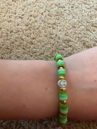 green and gold smiley face bracelet Flat Clay beaded