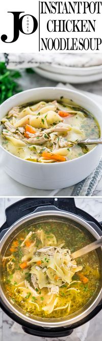 Instant Pot Chicken Noodle Soup made from scratch and in a fraction of the time. Delicious and hearty, loaded with noodles and chicken, this soup will warm the cockles of your heart. www.jocooks.com #instantpotsoup via @jocooks