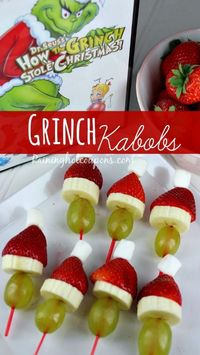 Grinch Kabobs for a healthy & fun holiday snack! Kid-friendly, parent-approved!