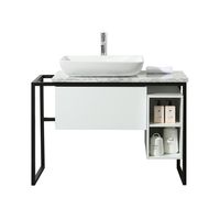 When you want the perfect vanity to suit a guest, hallway, or master bathroom, there's nothing quite like the modern, industrial design of the Stufurhome Icelander Sink Vanity. Designed with minimalism in mind, these wood-framed vanity with white Carrara marble top creates the feeling of depth you won't find with wide, boxy vanities. In fact, the ceramic sink sits atop the marble and the frame boasts two quick access shelves and a slow-close center drawer. Please note: Options of excessive weigh