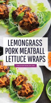 These lemongrass pork meatballs served in crisp lettuce cups will be a delicious addition to your dinner menu or even served as an appetizer! #lettucewraps #lemongrass #porkmeatballs #meatballs #vietnamesefood