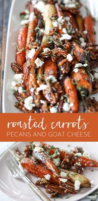 Roasted Carrots with Candied Pecans and Goat Cheese - fall Thanksgiving side dish recipes #recipe #fall #roasted #carrots #glazed #goatcheese #pecans via @inspiredbycharm