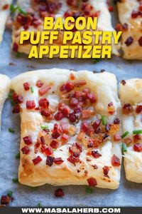 Cream Cheese Bacon Puff Pastry Appetizer - A quick and easy party finger food to entertain your guests. Serve it up for Thanksgiving, Christmas, New Year's, a birthday, Halloween and on game day! They make a great breakfast or tv snack too. www.MasalaHerb.com