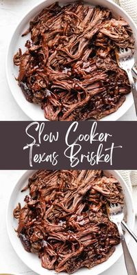 Easy slow cooker brisket recipe! Slow Cooker Texas Beef Brisket is a crock pot beef brisket recipe that makes juicy beef that's perfect for sandwiches.