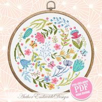 "Cross stitch pattern - scandinavian art folk flowers. This flower pattern is simple and modern. Folk art as cross stitch flowers will perfectly decorate the interior of your home or office. In addition to cross stitch, the patterns also contain backstitch. The diagrams for flower embroidery are prepared in PDF format for instant download.  Fabric: 14 count White Aida Stitches: 137 x 135 Size: 9.79 x 9.64 inches or 24.86 x 24.49 cm Colours: 12 (DMC) This PDF pattern Includes: - Pattern in black