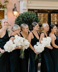 Redleaf - Hunter Valley Wedding Venue on Instagram: "Thinking black bridesmaids dresses? ➡ Swipe to take a closer look at Madeline's gorgeous bridesmaids  Wedding Photographer @for_modernromantics  Wedding Coordinator @hireabridesmaid_  Videographer @life.by.luke  Wedding Flowers @jademcintoshflowers  Wedding Celebrant @thehuntervalleycelebrant  Madeline's Wedding gown @corston_couture  Bridesmaid dresses @becandbridge  Hair @chicartistry  Makeup @kaylah.makeup   #bridesmaids #bridesmaiddresses #blackbridemaiddresses #wedding #weddingvenue"