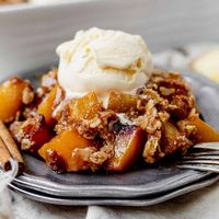 Gooey peaches and apples are topped with a cinnamon crisp. It's the best fall dessert, especially served warm with a scoop of ice cream.